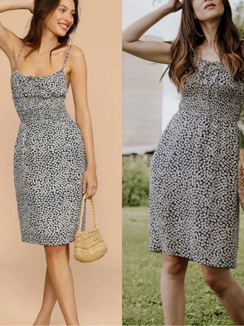 ROUJE Cassandre Dress in Navy White Ditzy Floral milkmaid Cottage 90’s Size 10